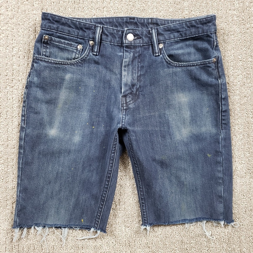 Levis Jean Shorts 32 (fits 30) Blue Distressed Cut Faded Denim Paint Splatter